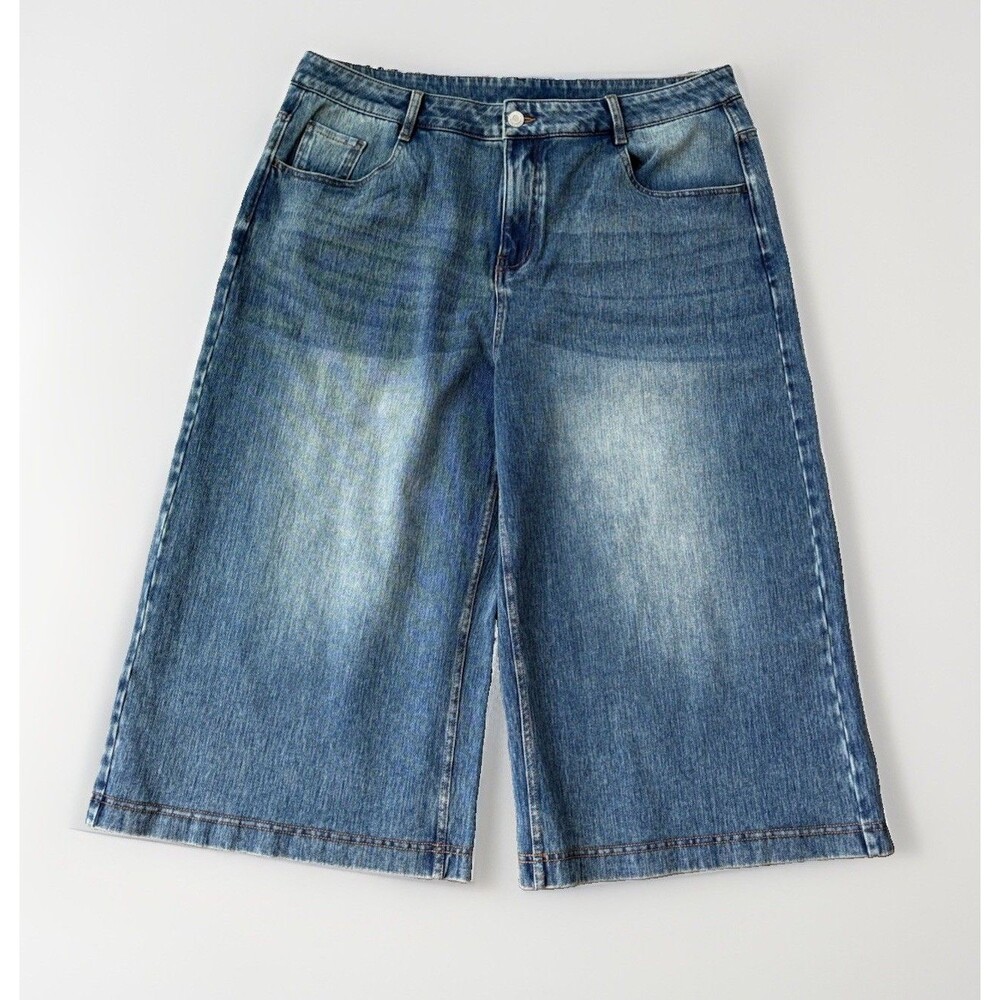 Halara Flex High Waisted Denim Shorts Womens Size XL Blue Wide Leg Baggy Jorts